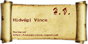 Hidvégi Vince névjegykártya